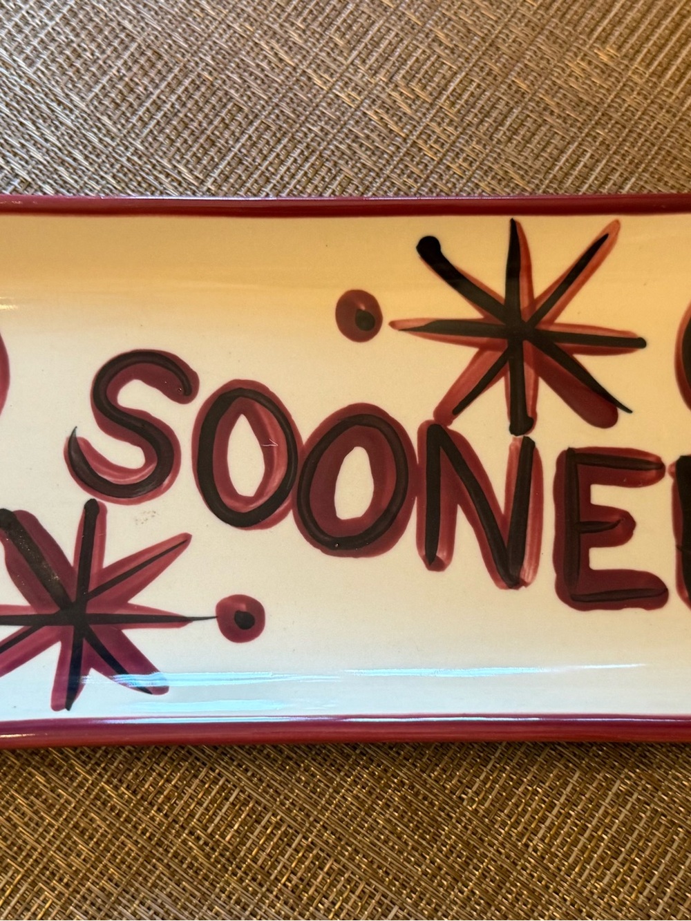 Gail Pitmann Vintage Hand-Painted Ceramic 'OU Sooner' rectangle tray